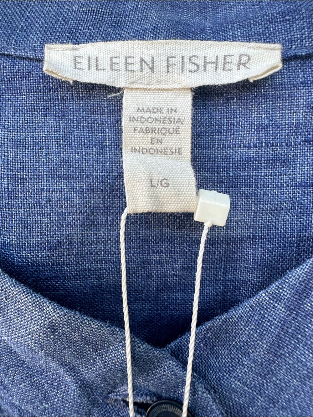 Eileen Fisher Blue Blueberry Organic Linen Short-Sleeve Button-Front Top - Picture 3 of 5